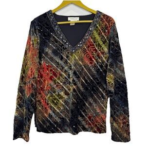 Coldwater Velvet Burnout Blouse Size M Sequin Floral Fairy Whimsigoth Grunge Y2K
